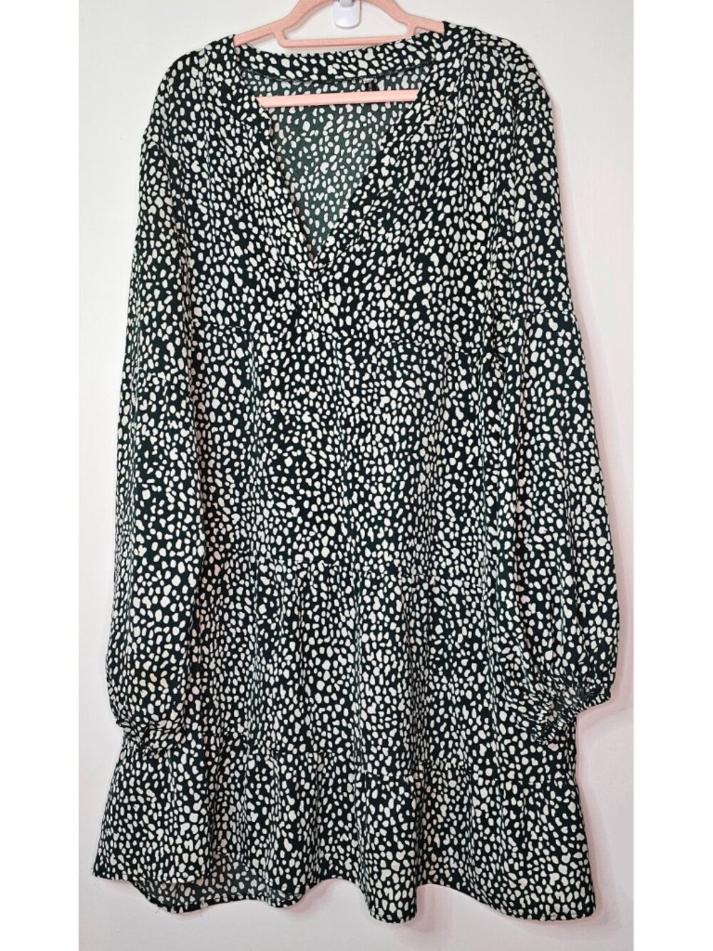 Brovave Tiered Peasant Puff Sleeve V-Neck Mini Dress Tunic 3XL Pebble Ditsy Dot